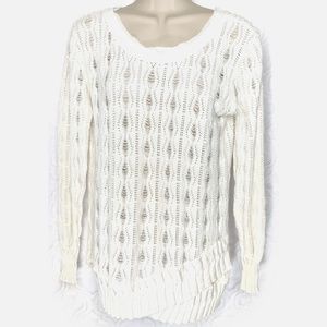 Mark. Tulip Hem Chiffon Trim Open Weave Sweater M